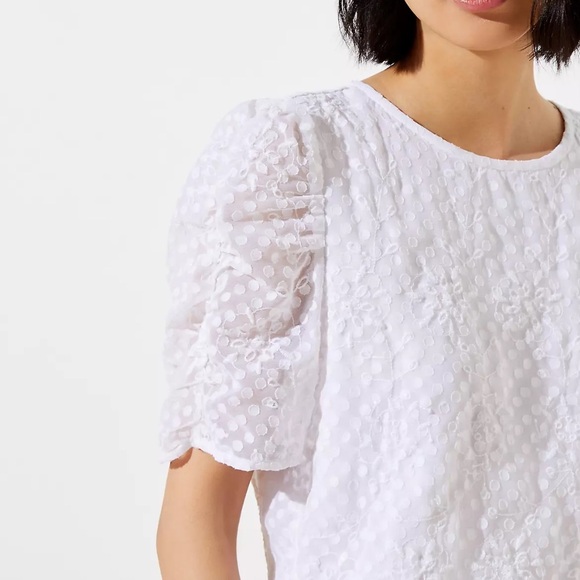 LOFT Clip Dot Puff Sleeve Top - Picture 1 of 14
